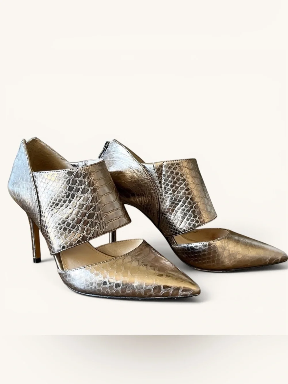 Vince Camuto Metallic Silver Textured Pointed-Toe Heels
